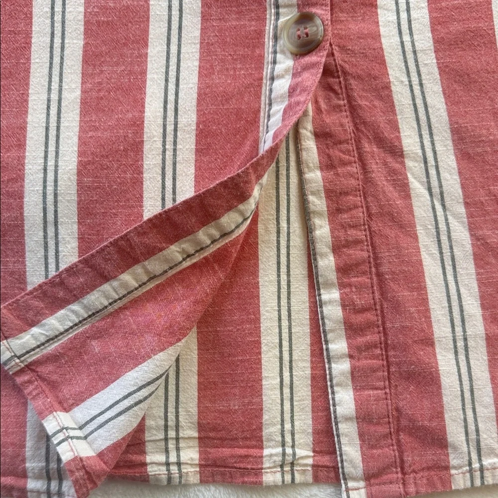Japna Coral Red Creamy White Striped Tie-Front Button Up Spaghetti Strap Dress - Picture 9 of 12